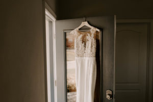Bridal Gown Wedding Dress Hanger Shot | Illusion Lace Bodice Sheath Wedding Dress