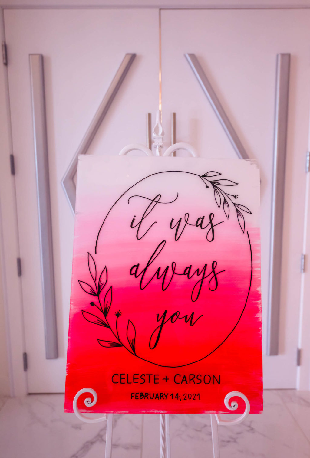 It Was Always You Ombre Red and Pink Valentine Wedding Welcome Sign