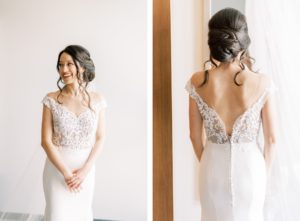 Ivory Crepe Wedding Dress with Illusion Lace and Tulle Bodice Wtoo by Watters | Tampa Bay Wedding Photographer Kera Photography | Wedding Hair and Makeup Femme Akoi