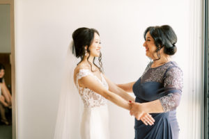 Florida Bride First Look with Mother in Wtoo by Watters Lace and Illusion Bodice and Crepe Wedding Dress | Tampa Bay Wedding Photographer Kera Photography | Wedding Hair and Makeup Femme Akoi