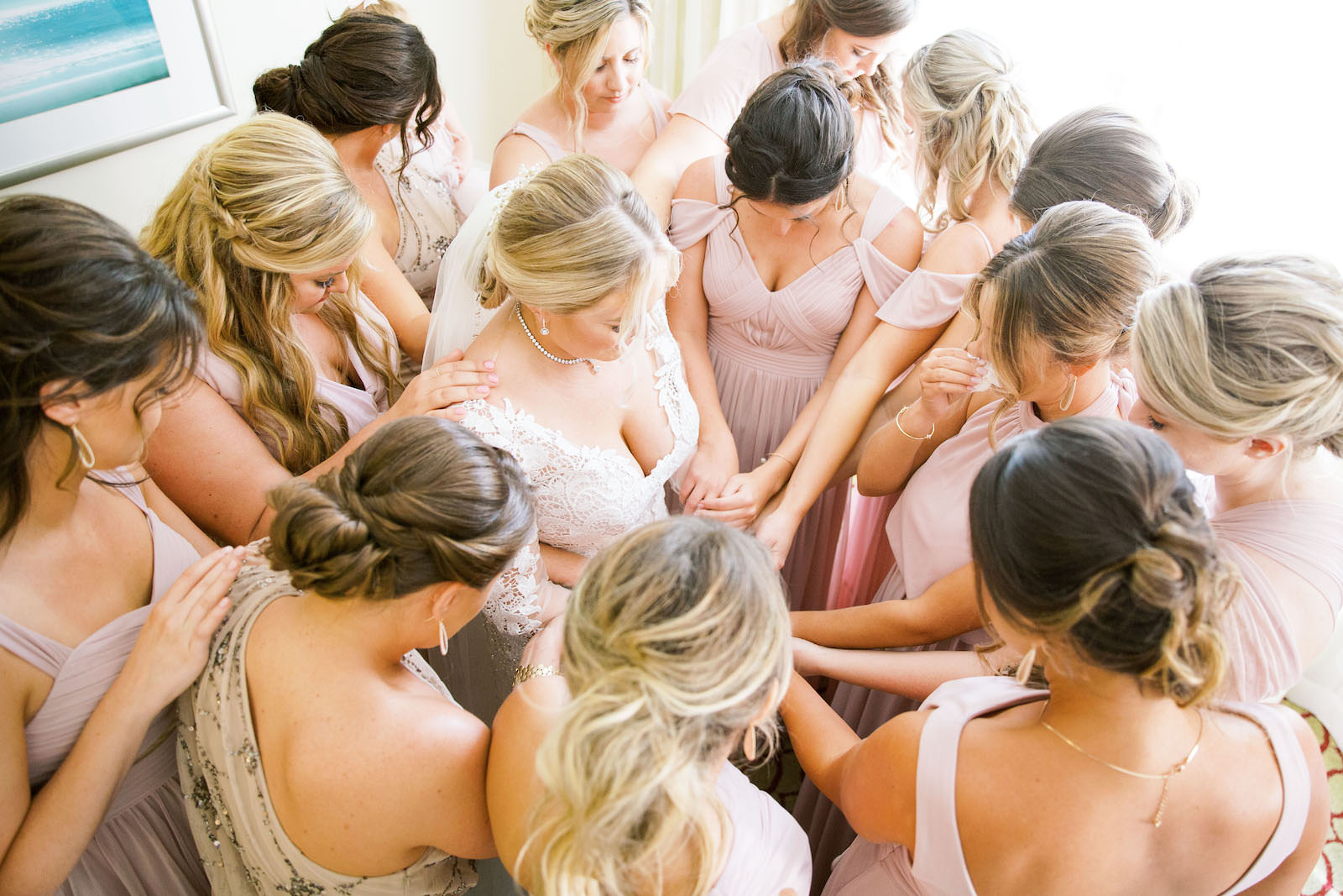 Tampa Bride and Bridesmaids in Prayer Circle