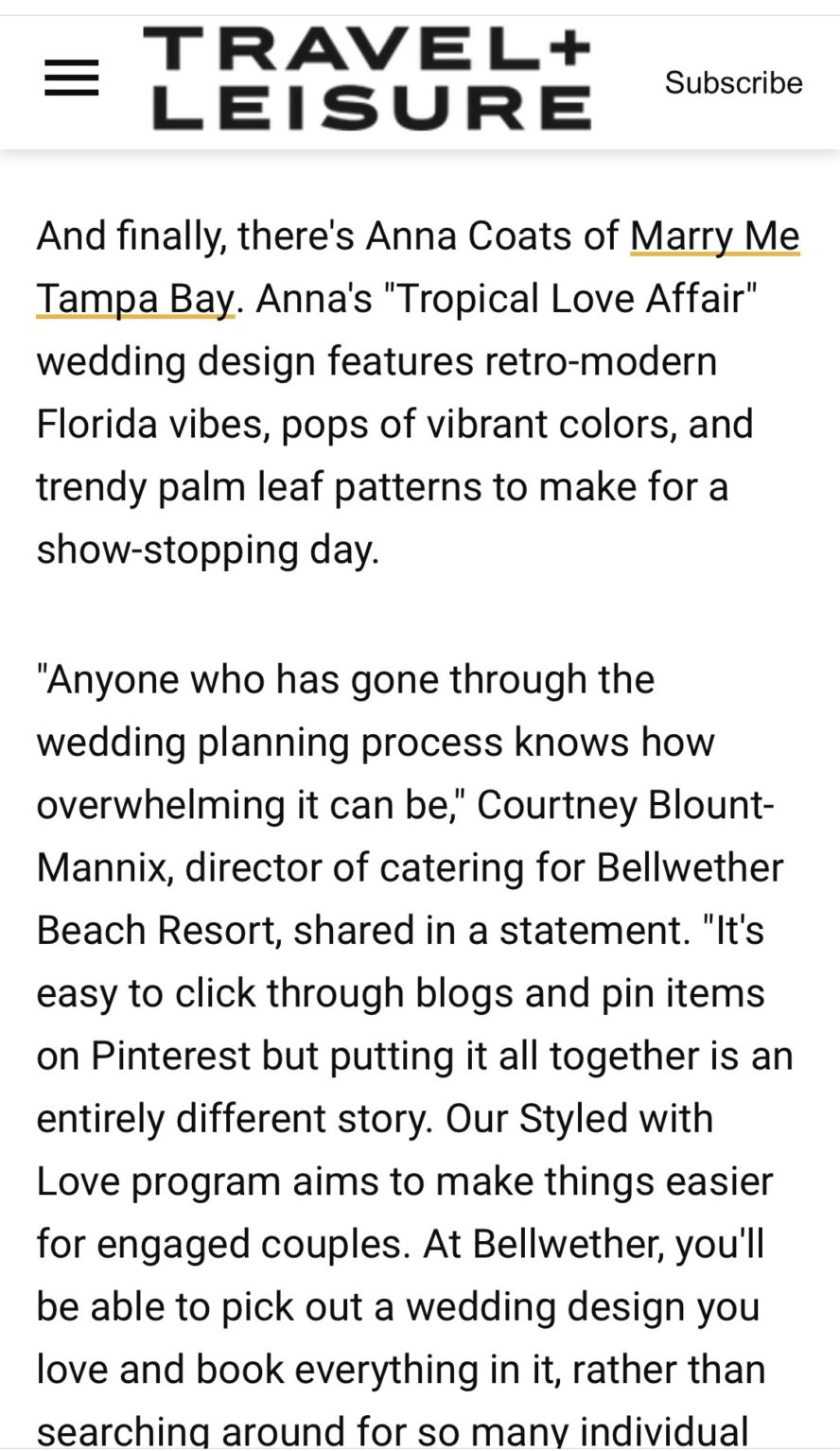 St. Pete Beach Wedding Venue Bellwether Beach Resort Styled with Love Influencer Designed Wedding by Marry Me Tampa Bay Travel + Leisure Article