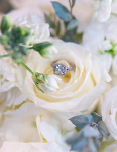 Round Diamond Engagement Ring with Square Halo in White Rose