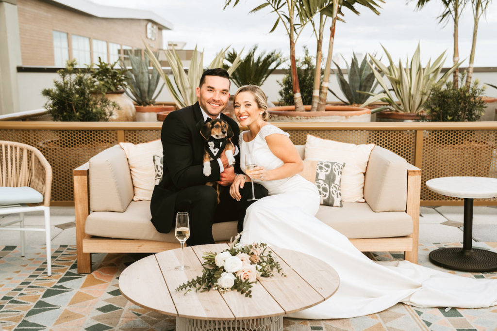 Bride and Groom Wedding Portrait | Modern South Tampa Wedding Venue Aloft Midtown Sal Y Mar | Wedding Photographer and Videographer Bonnie Newman Creative | Wedding Dress Truly Forever Bridal | Pet Planner Fairytail Pet Care