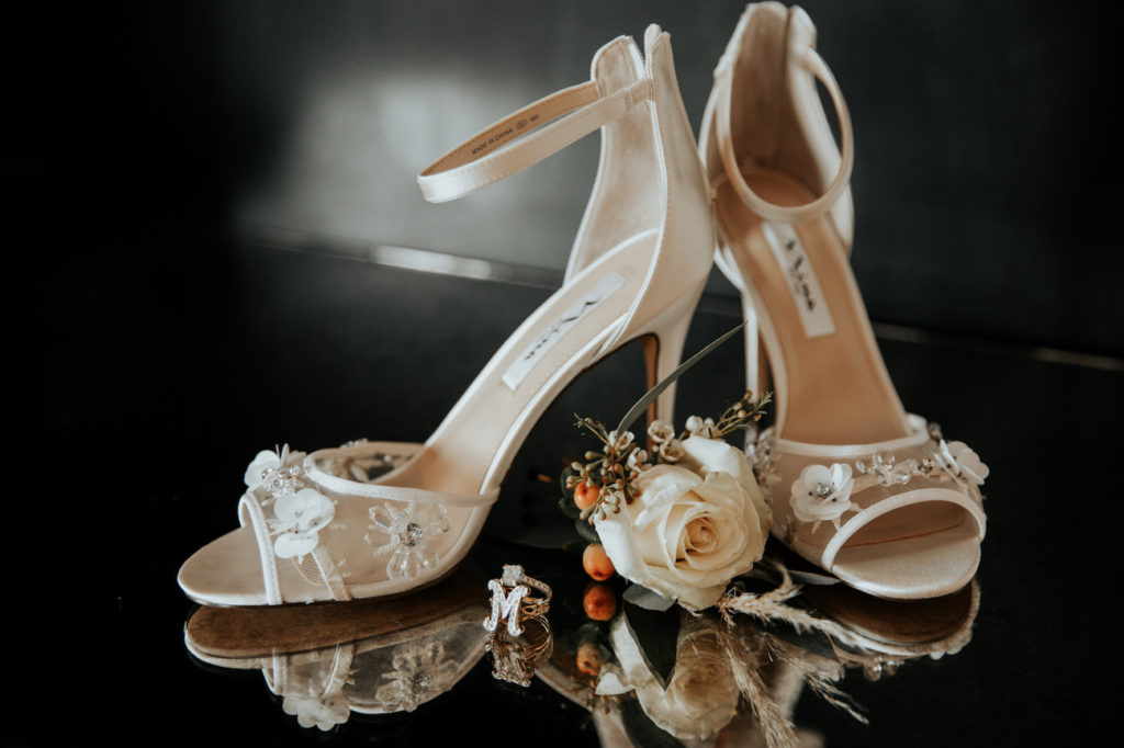 Nina Bridal Wedding Shoes with Embroidered Satin Flowers and Rhinestones
