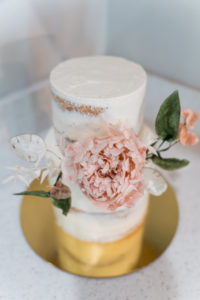 Simple Rustic Semi Naked Wedding Cake with Blush Pink Flower