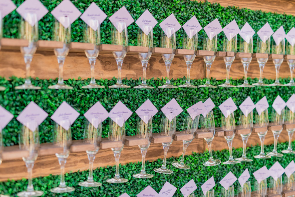 Unique Elegant Greenery Champagne Seating Card Wall | Tampa Bay Wedding Photographer Kera Photography