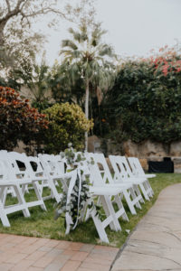 Downtown St. Petersburg Outdoor Wedding Ceremony with White Floral Bouquets and Greenery | Sunken Gardens