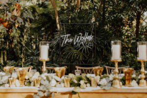 Outdoor Garden Wedding Reception | Acrylic and Neon Custom Last Name Wedding Sign
