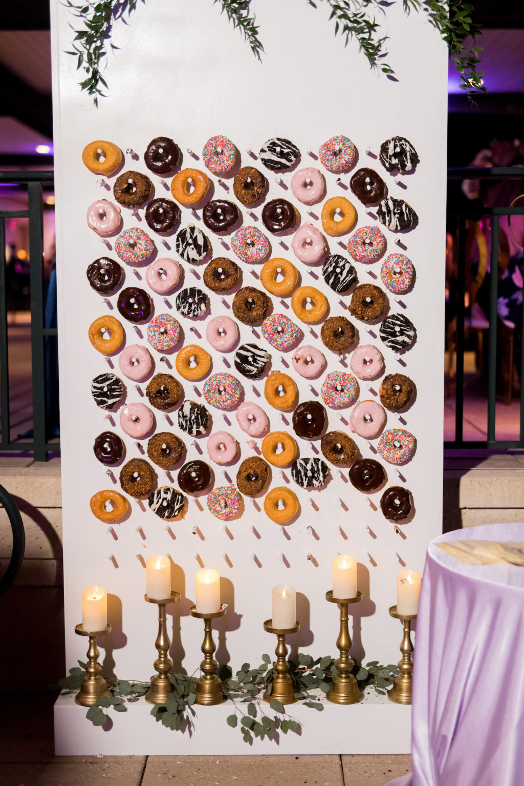 Wedding Reception Decor, Donut Wall, Gold Candlesticks | Tampa Bay Wedding Photographer Kera Photography