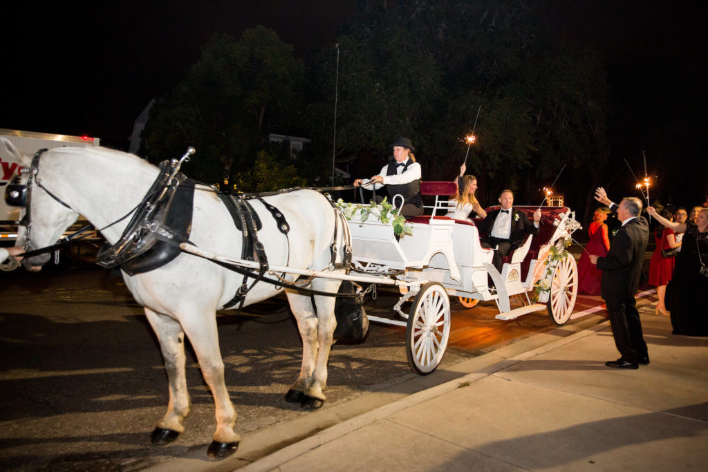 Traditional Bride and Groom in Horse and Carriage