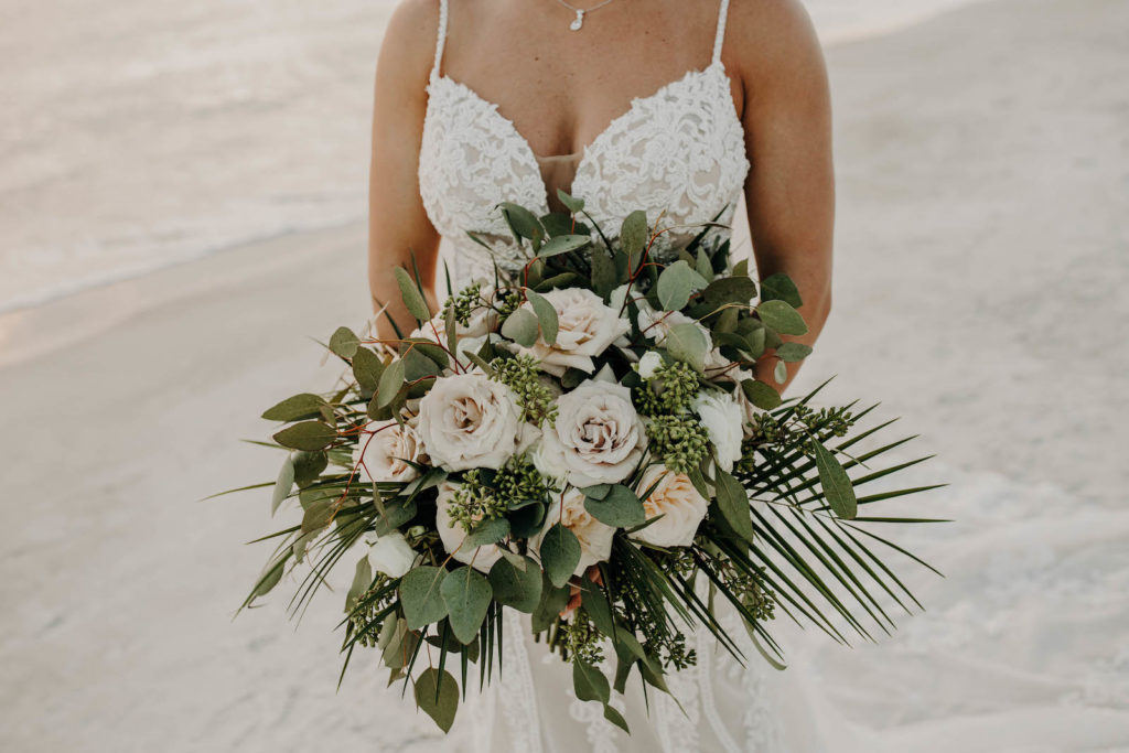 Bridal Bouquet | Rose Wedding Bouquet with Greenery and Palm Leaves