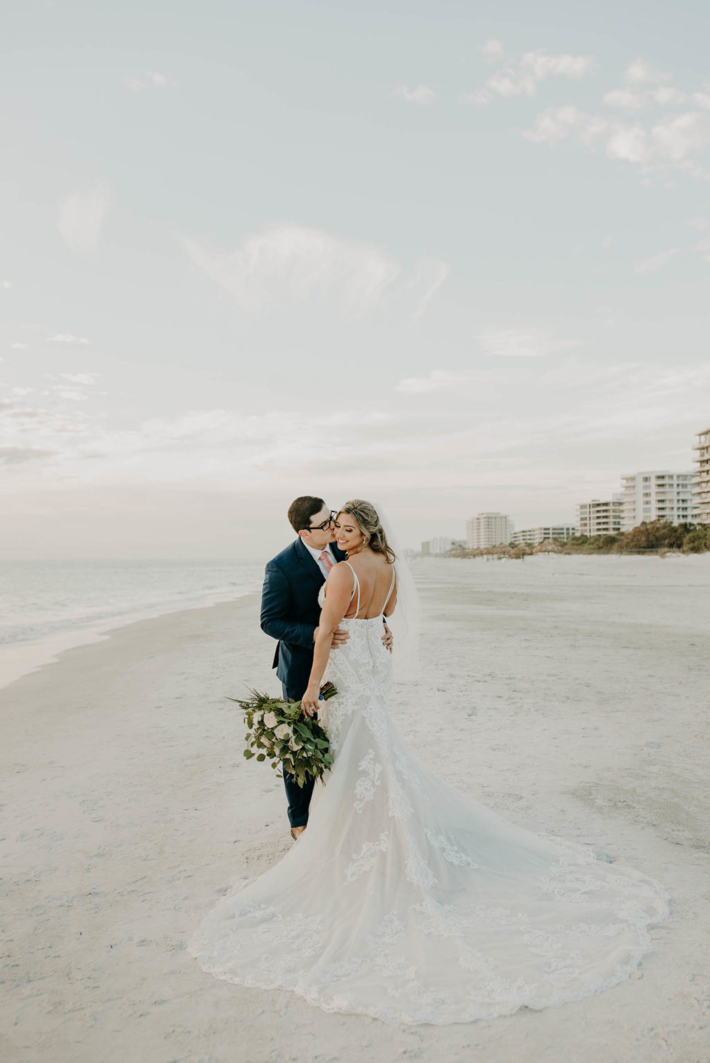 Bride and Groom Beach Wedding Portrait | Sarasota Beach Wedding