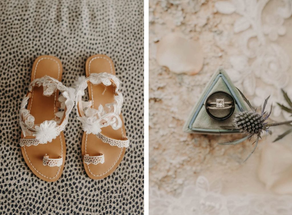 Floral Open Toe Wedding Shoe Sandals | Engagement Ring in Box