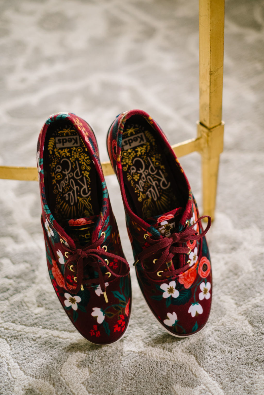 Unique Burgundy Red and Floral Custom Rifle Paper Co Sneaker Wedding Shoes