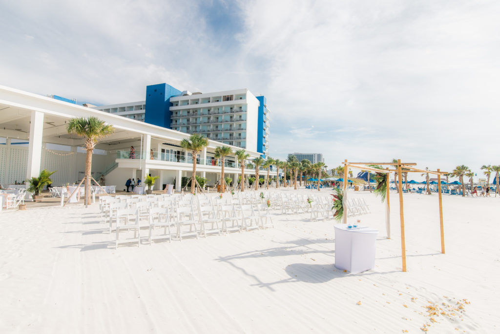 Tropical Wedding Ceremony Decor on the Beach, Bamboo Arch | Wedding Venue Hilton Clearwater Beach