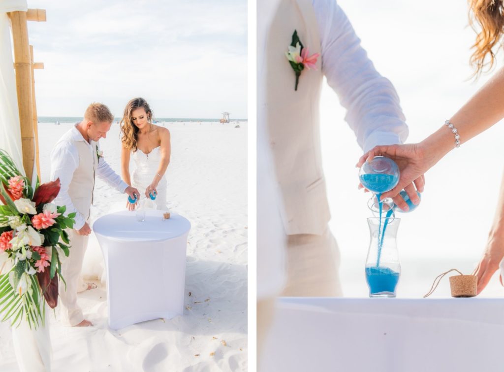 Tropical Bride and Groom Blue Unity Sand Ceremony | Wedding Venue Hilton Clearwater Beach