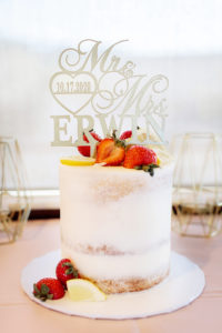 White Semi Naked One Tier Wedding Cake with Strawberries and Lemon Slices, Custom Laser Cut Cake Topper | Tampa Bay Wedding Cake The Cake Girl | Wedding Photographer Limelight Photography