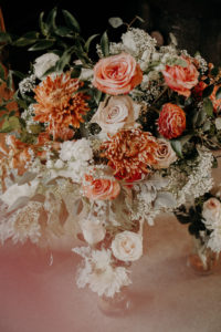Rustic Floral Arrangement, Orange, Pink and White Flowers, Greenery