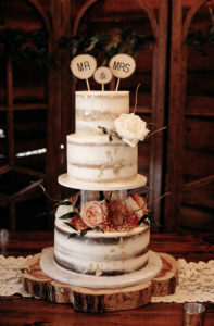 Rustic Three Tier Semi Naked Wedding Cake with Real Flowers