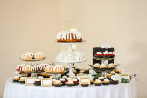 Wedding Reception Dessert Table with Big and Mini Nothing Bundt Cakes | Tampa Bay Wedding Photographer Lifelong Photography Studio