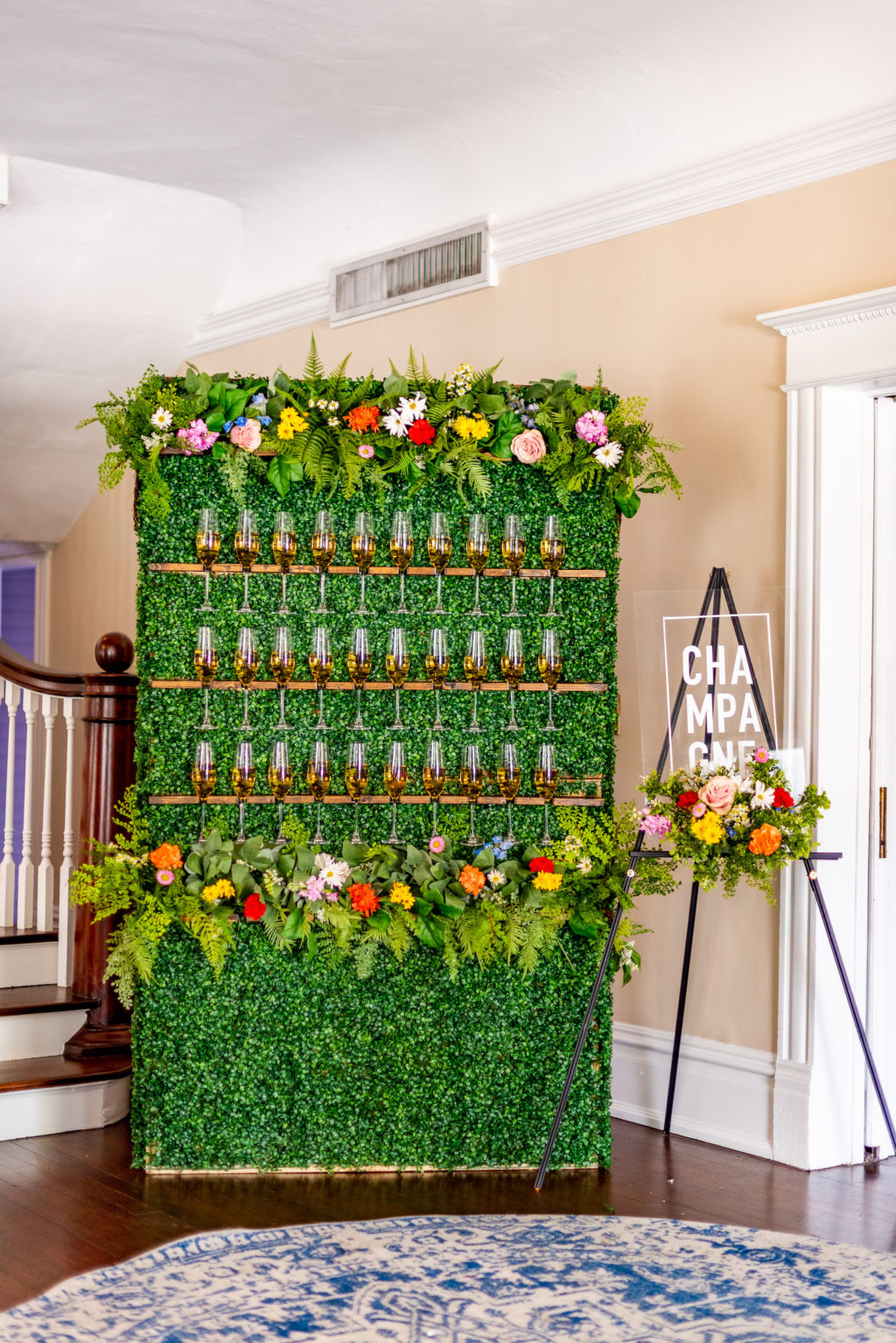 Tampa Wedding Styled Shoot Vibrant Colorful Champagne Wall Display