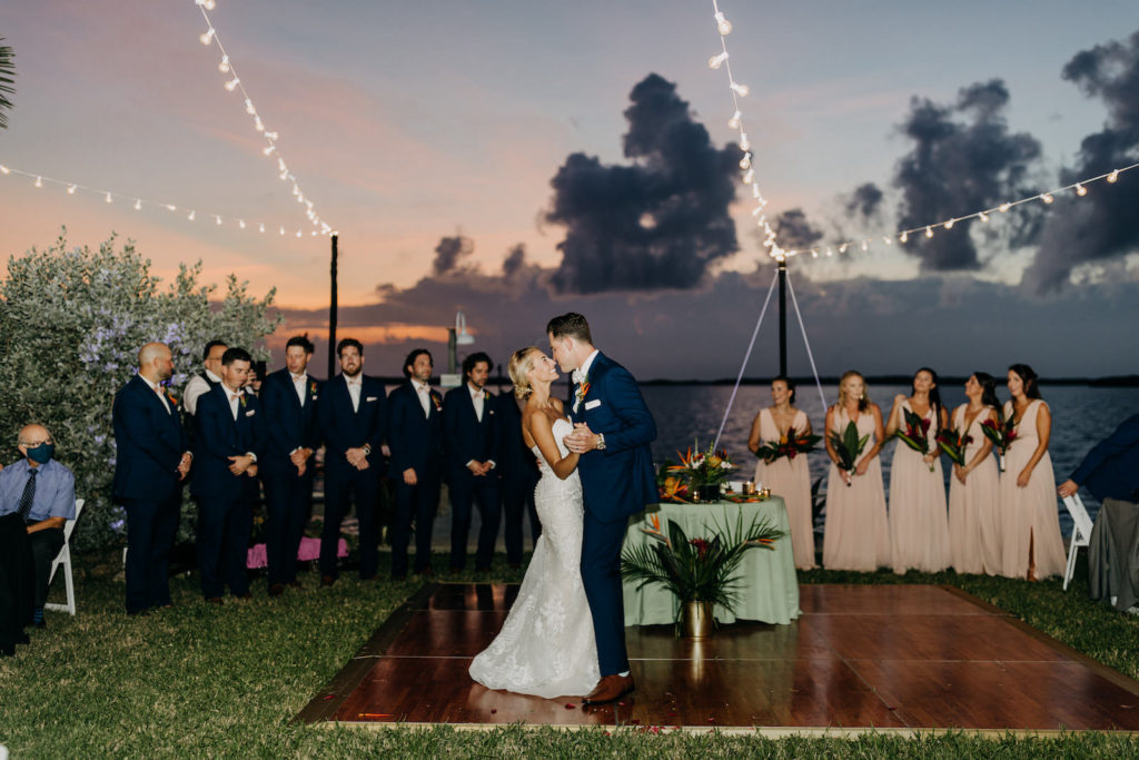 Tropical Elegant Bride and Groom Wedding Reception First Dance | Tampa Bay Wedding Photographer Amber McWhorter Photography | Wedding Venue Tampa Bay Watch