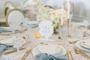 Classic Modern Wedding Reception Decor, Scalloped White and Gold China Plates, Gold Flatware and Candlesticks, Lace Table Linen and Blush Underlay | Tampa Wedding Rentals Kate Ryan Event Rentals, Pink Wine Glasses | Wedding Planner Parties A'la Carte
