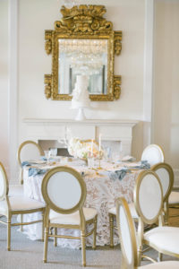 Classic Wedding Reception Decor, Round Tables with Floral Lace Table Linen and Blush Pink Underlay, Brown and White Dining Chairs | Tampa Bay Wedding Planner Parties A'la Carte | Wedding Rentals Kate Ryan Event Rentals | Bradenton Wedding Venue Concession Golf Club