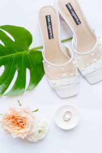 Bride Wedding Accessories Slip On Heels with Sheer Organza and Pearls Designer Shoes by Karl Lagerfeld