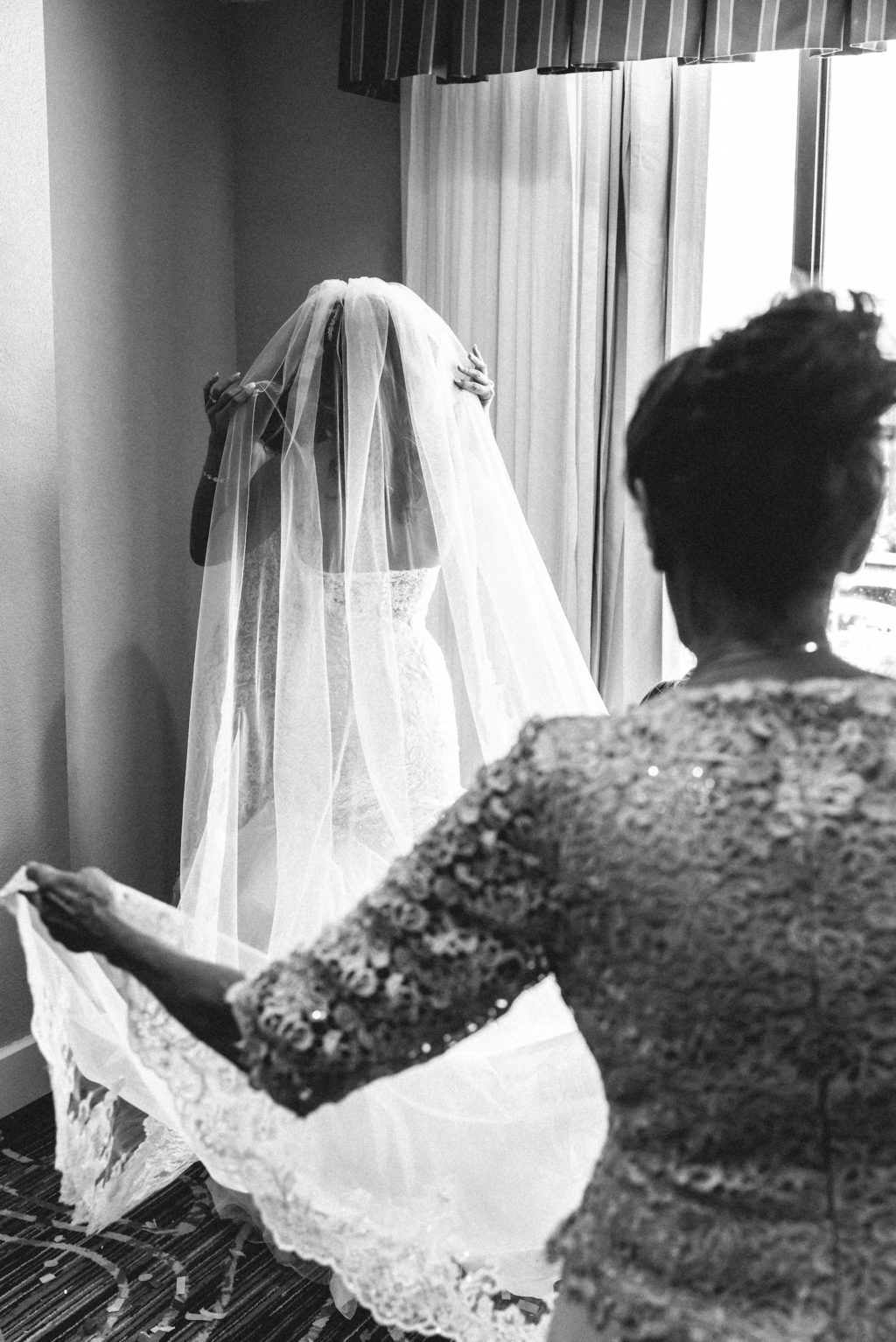 Tampa Bride Getting Wedding Ready in Full Length Veil