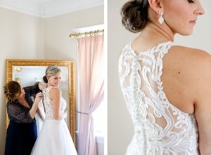 Florida Bride Getting Wedding Ready in Floral Lace and Illusion High Back Wedding Dress | Tampa Bay Wedding Photographer Lifelong Photography Studio