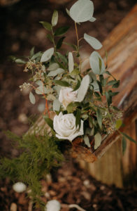 Rustic Wedding Ceremony Decor, Silver Dollar Eucalyptus and Ivory Roses Floral Arrangement