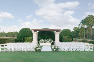 Classic Outdoor Wedding Ceremony Pergola and Lush Floral Arrangements | Tampa Bay Wedding Planner Parties A'la Carte | Wedding Rentals Kate Ryan Event Rentals | Bradenton Wedding Venue Concession Golf Club