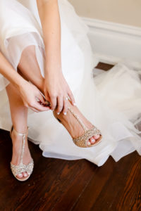Florida Bride Getting Wedding Ready with Rhinestone Gold Wedding Shoes | Tampa Bay Wedding Photographer Lifelong Photography Studio