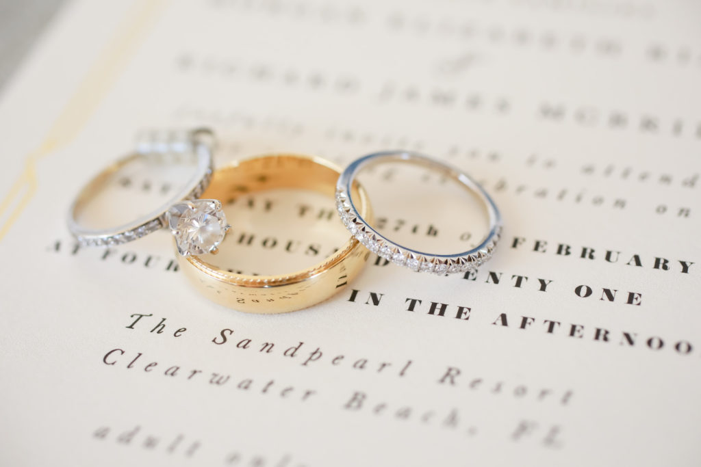 Round Solitaire Diamond Engagement Ring, Bride Diamond Band, Yellow Gold Groom Wedding Ring | Tampa Bay Wedding Photographer Lifelong Photography Studio