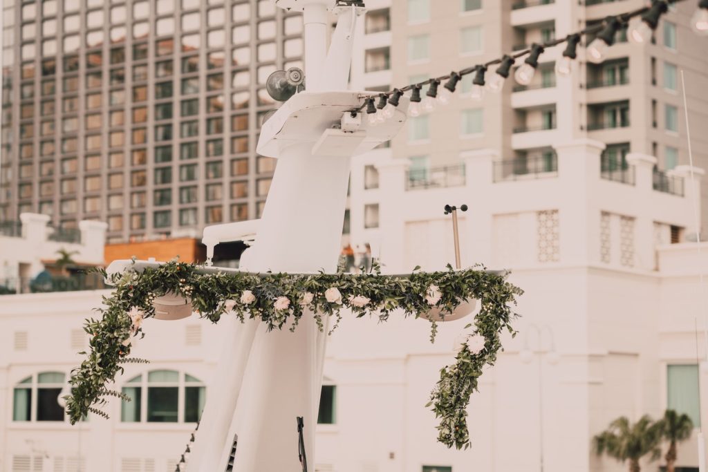 Yacht StarShip Waterfront Wedding, Greenery and White Floral Garland | Tampa Bay Wedding Photographer and Videographer Bonnie Newman Creative