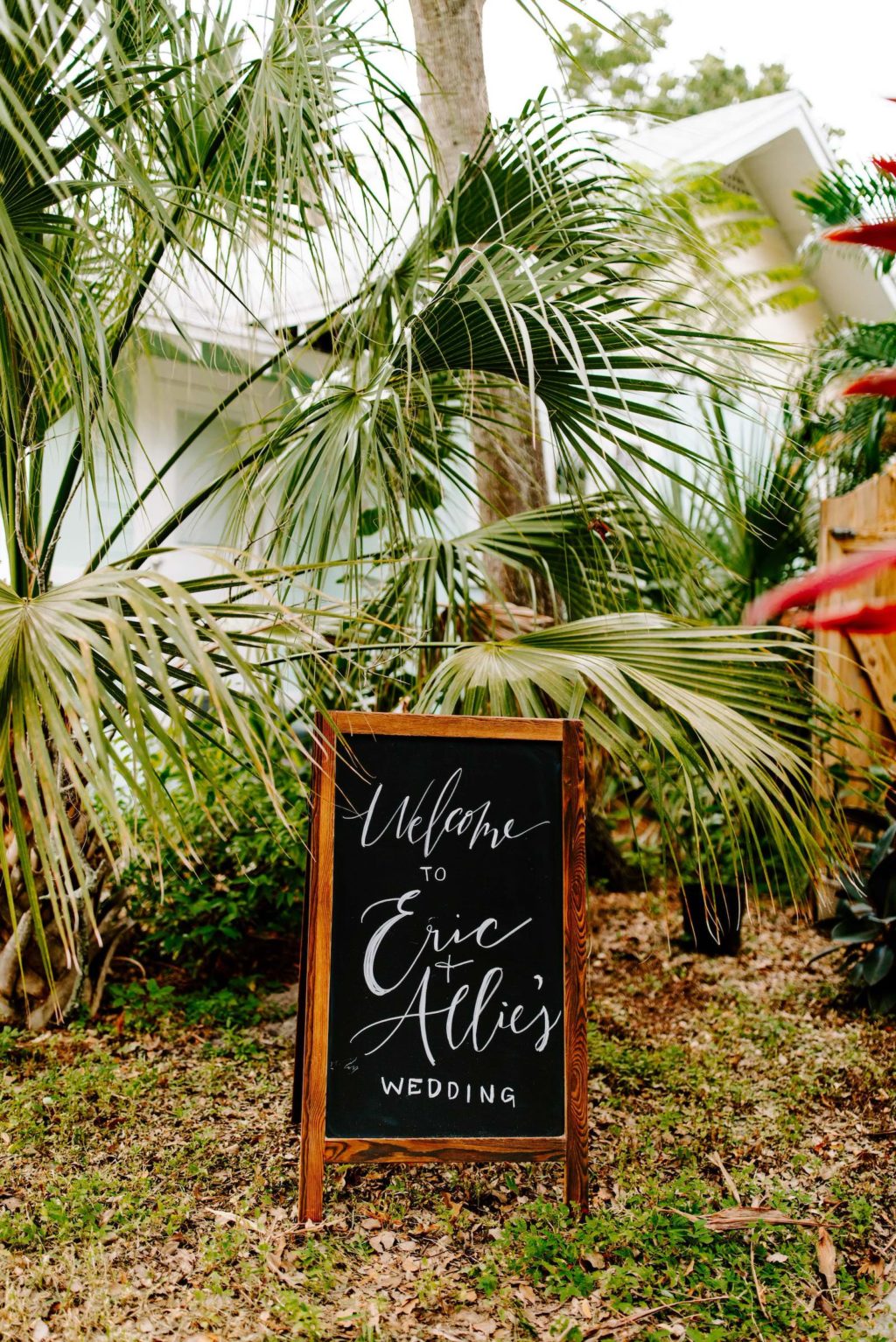 Tampa Bay Outdoor Wedding Details and Decor, Welcome Sign with Chalkboard Writing | Florida Wedding Planner Parties A'La Carte