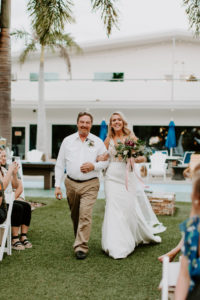 Florida Bride and Father Walking Down the Wedding Ceremony Aisle | St. Pete Wedding Venue Postcard Inn on the Beach