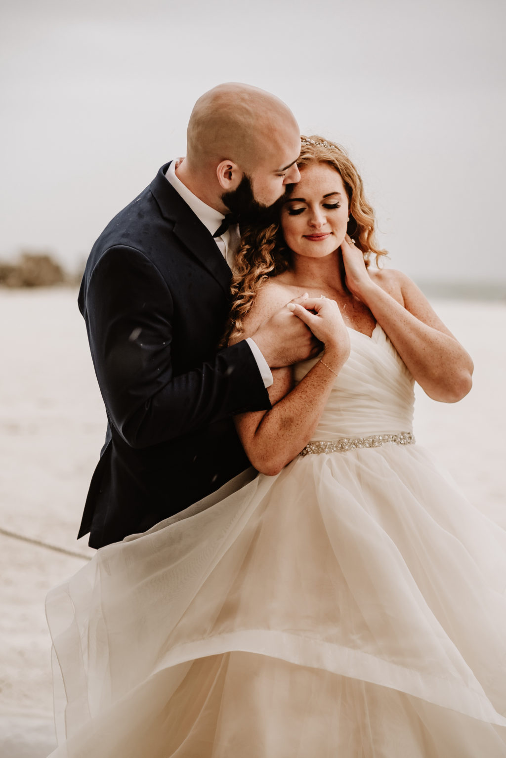 Florida Bride and Groom Romantic Dark and Moody Wedding Portrait on the Beach