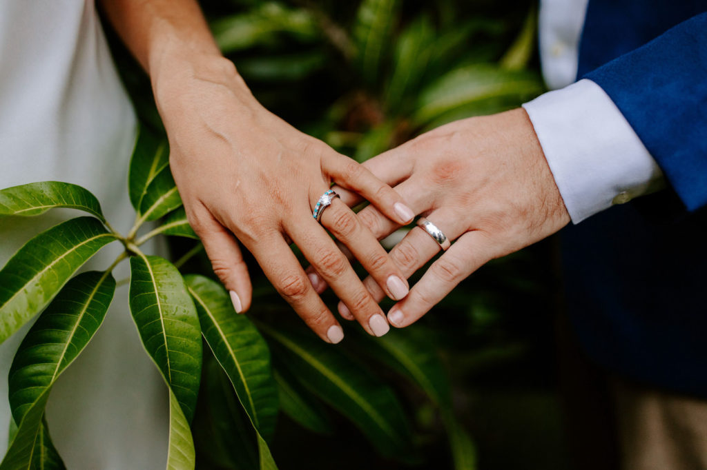 Florida Bride and Groom Wearing Wedding Rings and Bands