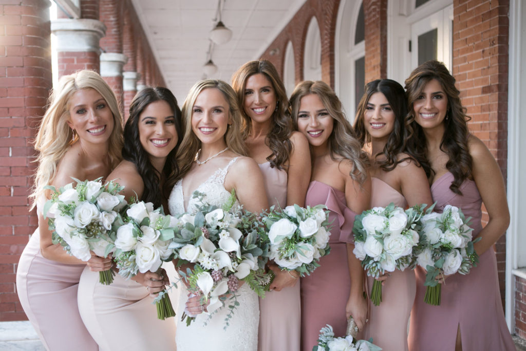 Bride Squad on the Big Day | Mauve and Dusty Pink Bridesmaid Dresses | Carrie Wildes Photography