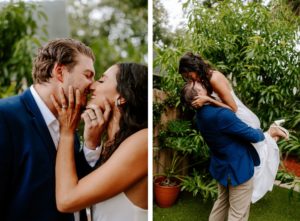 Romantic Florida Bride and Groom Kiss In the Rain, Backyard Wedding in St. Petersburg