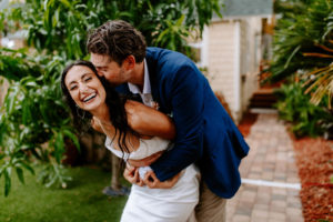 Romantic Florida Bride and Groom Kiss In the Rain, Backyard Wedding in St. Petersburg