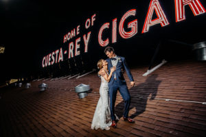 Ybor City Bride and Groom on Rooftop of Former Cigar Rolling Warehouse, Home of Cuesta-Rey Cigars | Historic Florida Wedding Venue J.C. Newman Cigar Co.