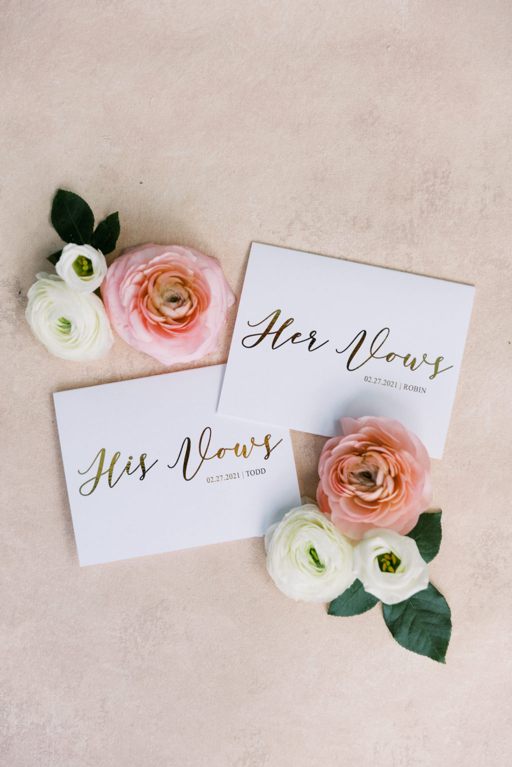 Elegant Wedding Ceremony Vow Booklets, Her Vows, His Vows, Gold Foil Script Lettering Tampa Bay Wedding Planner Parties A’ La Carte | Clearwater Florist Bruce Wayne Florals
