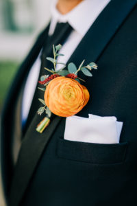 Florida Groom Orange Rose with Greenery Flower Boutonniere | Tampa Bay Florist Monarch Events and Design