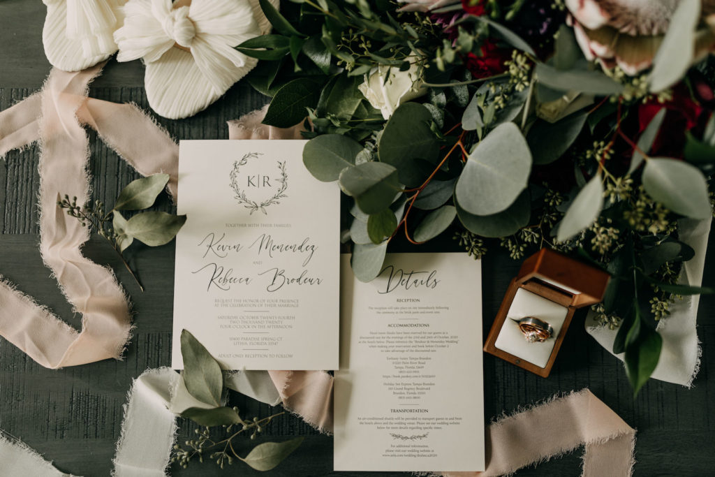 Romantic Dark Garden Themed Wedding, Classic Black and White Wedding Invitation with Monogram | Tampa Bay Wedding Photographer Amber McWhorter Photography