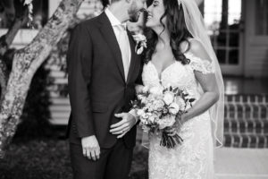 Black and White Bride and Groom Backyard at Home South Tampa Wedding Photo