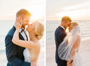 Romantic Sunset Florida Bride and Groom Beach Portraits
